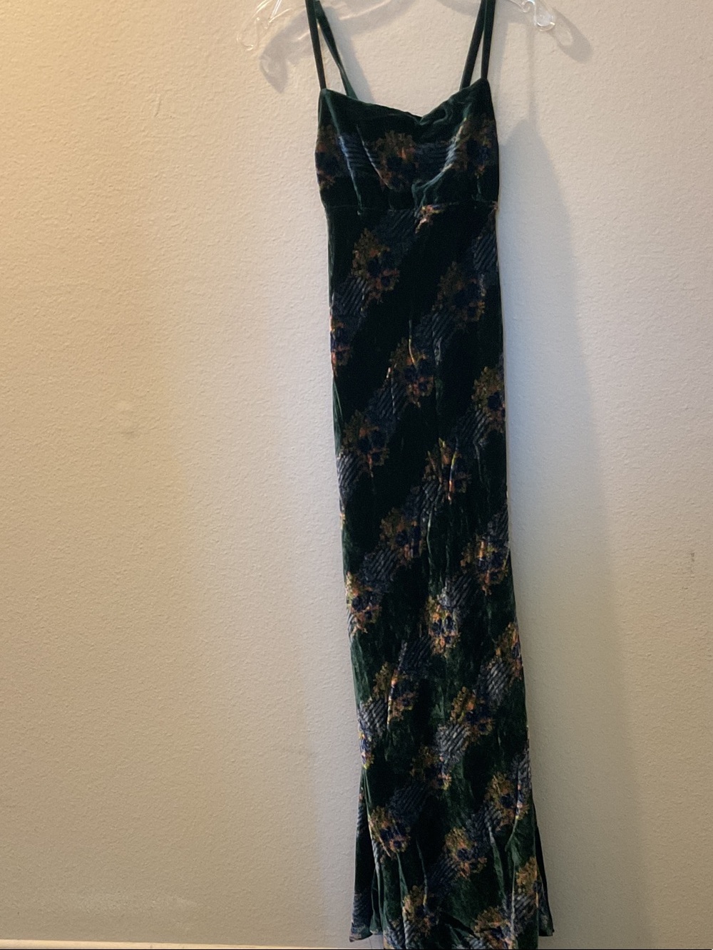 Free People Dark Green Floral Velvet Maxi Dress